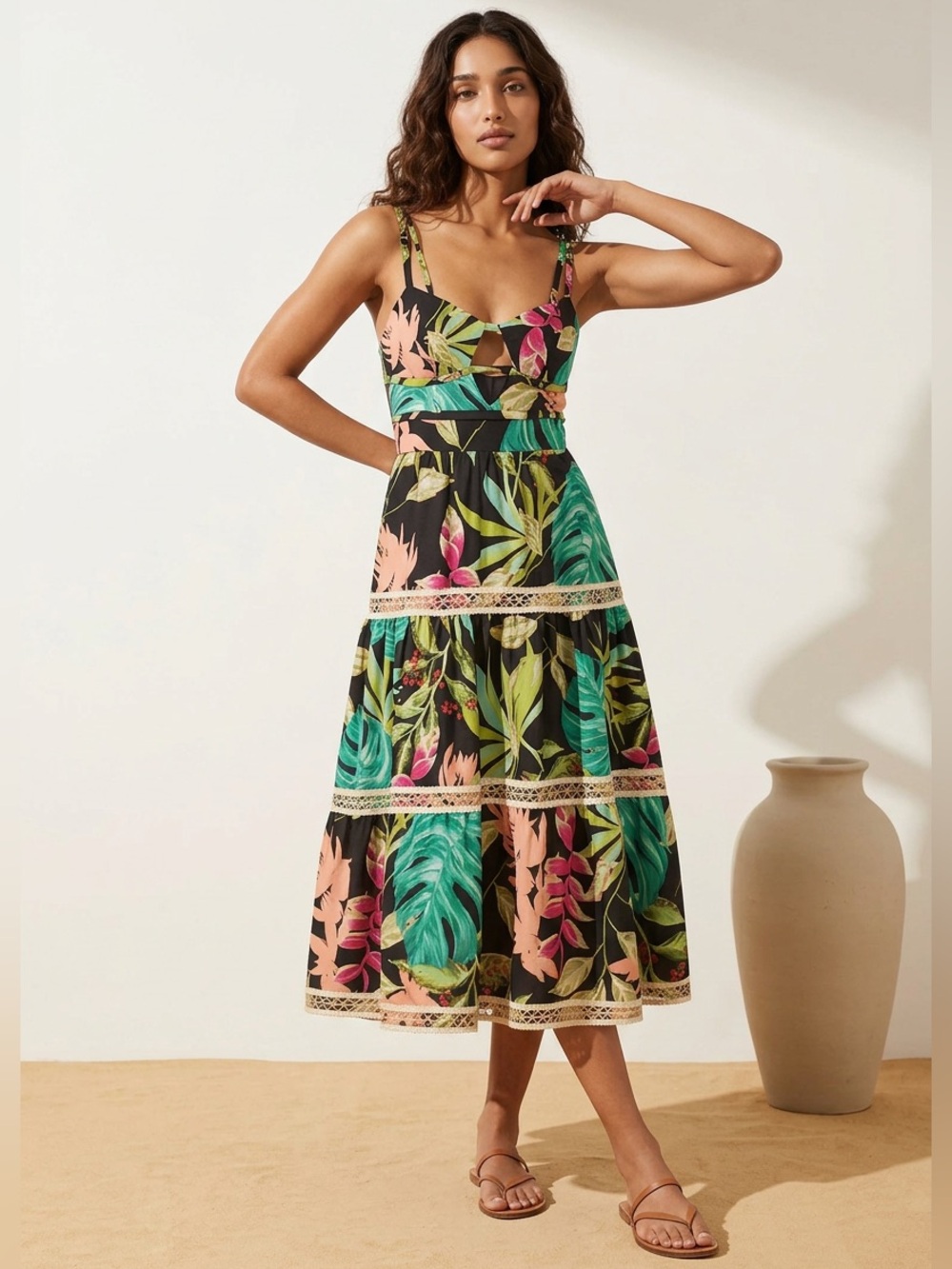 NWT PatBO Tropicalia Jute Trim Midi Dress - 6